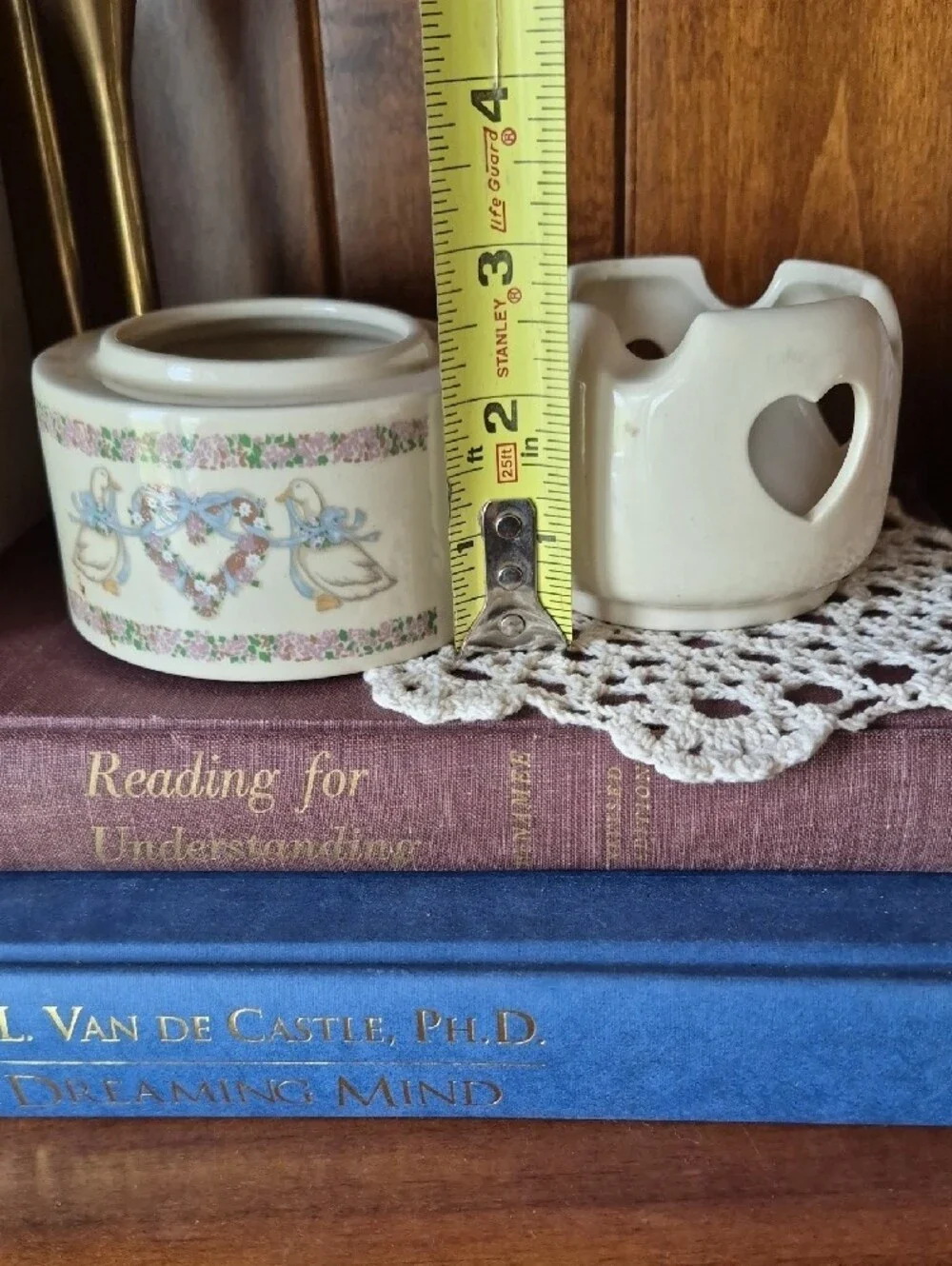 Ceramic Goose Heart Warmer - Cream with Pastel Floral Ribbon